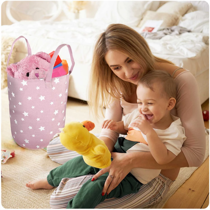 Cos Pentru Jucarii Star idealSTORE, Dimensiuni 60 x 35 cm, Material Impermeabil, Tesatura de Bumbac, Practic si Modern pentru camera oricarui copil, Pink