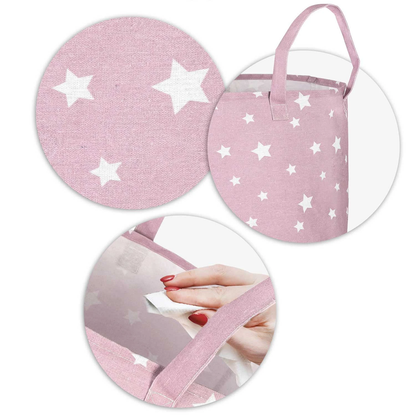 Cos Pentru Jucarii Star idealSTORE, Dimensiuni 60 x 35 cm, Material Impermeabil, Tesatura de Bumbac, Practic si Modern pentru camera oricarui copil, Pink