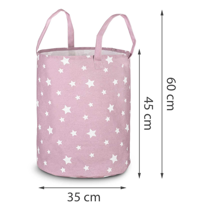 Cos Pentru Jucarii Star idealSTORE, Dimensiuni 60 x 35 cm, Material Impermeabil, Tesatura de Bumbac, Practic si Modern pentru camera oricarui copil, Pink