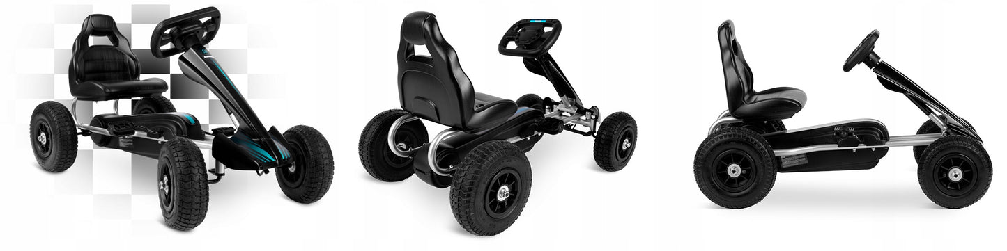 Kart Profesional Go Kart idealstore, Dimensiuni 48x82x46, Scaun Reglabil, Roti Mari, Volan Confortabil, Cadru Otel, Lant de Distributie, Directie Inainte-Inapoi, Greutatea Maxima 30 kg