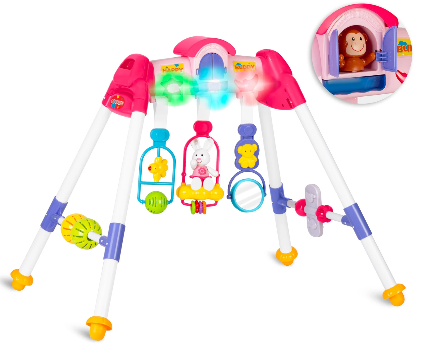 Jucarie interactiva pentru Bebelusi idealSTORE, Stimulare Senzoriala si Vizuala, Dezvolta Abilitati Motorii, Potrivit pentru Saltea de Joaca si Patut, Elemente Luminoase si Sonore