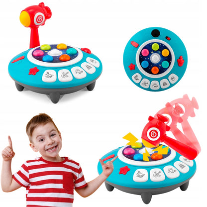 Jucarie copii Nava Spatiala OZN idealSTORE, cu Ciocan si Lumini, Melodii, Dezvolta Abilitati Motorii, Coordonarea Mana Ochi, Stimuleaza Imaginatia si Atentia, Butoane cu Lumini