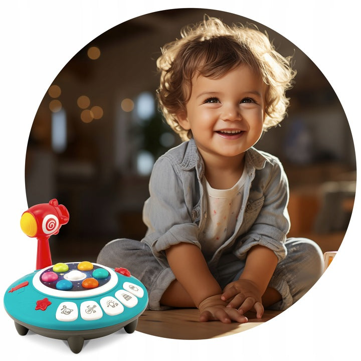 Jucarie copii Nava Spatiala OZN idealSTORE, cu Ciocan si Lumini, Melodii, Dezvolta Abilitati Motorii, Coordonarea Mana Ochi, Stimuleaza Imaginatia si Atentia, Butoane cu Lumini