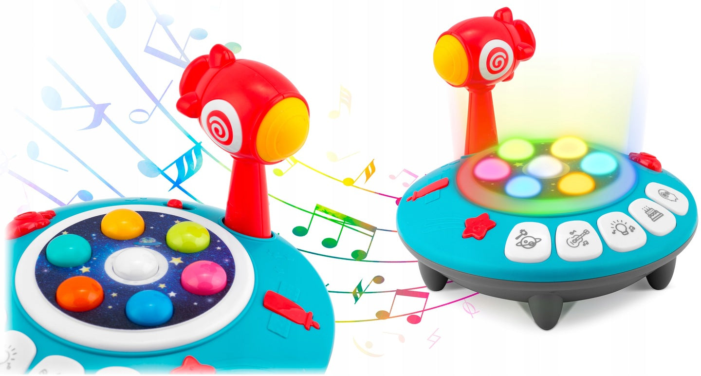 Jucarie copii Nava Spatiala OZN idealSTORE, cu Ciocan si Lumini, Melodii, Dezvolta Abilitati Motorii, Coordonarea Mana Ochi, Stimuleaza Imaginatia si Atentia, Butoane cu Lumini