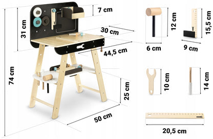 Banc de Lucru din Lemn Pentru Copii Work Bench Smart idealSTORE Dotat cu Rafturi si un Set de Unelte Asemanatoare cu cele reale Ciocan, Cheie, Surubelnita, Rigla, Suruburi, Masa Echipata cu Menghina, Dezvolta Abilitatile Motorii Fine