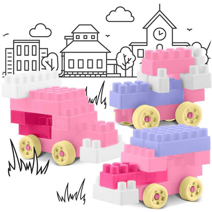 Set de Constructie idealSTORE PastelFun, 300 Piese in Culori Pastelate, Fara Margini Ascutite, Creativ, Dezvolta Abilitatile Motorii, Posibilitati de Constructie Nelimitate