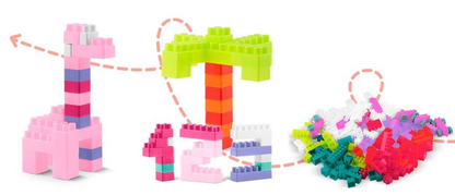 Set de Constructie idealSTORE PastelFun, 300 Piese in Culori Pastelate, Fara Margini Ascutite, Creativ, Dezvolta Abilitatile Motorii, Posibilitati de Constructie Nelimitate