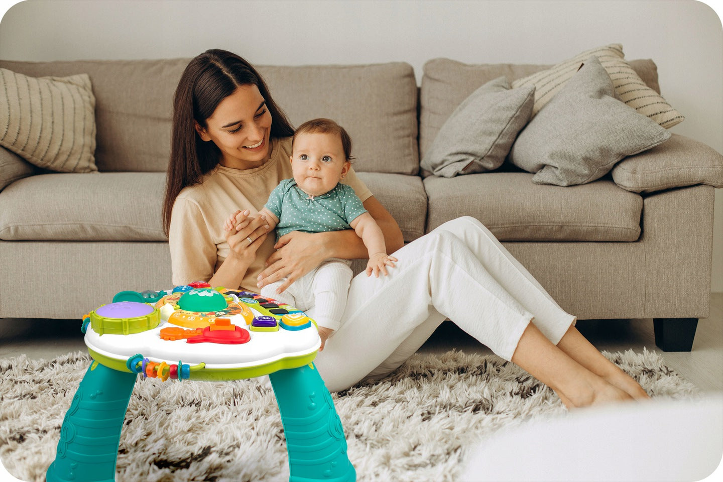 Masuta Interactiva Muzicala idealSTORE, Include Pian cu Diverse Melodii, Microfon, Panou Detasabil, Baterie Reincarcabila, Conectare cu Telefon prin Bluetooth, Volum Reglabil, Dezvolta Imaginatia Copilului