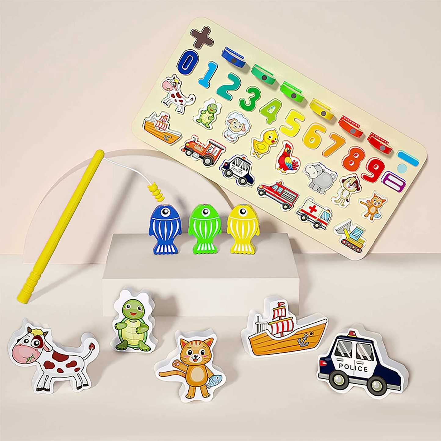 Tablita educativa FUNNY LEARN IdealStore, Centru de activitati 7 in 1, Doua fete pentru desenat, Pesti, Undita pentru pescuit, Cifre, Litere, Animale, Vehicule, Ajuta la dezvoltarea senzoriala a copilului