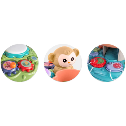 Jucarie educativa pentru Copii, In forma de Copac MUSICAL MONKEY IdealStore, Volum pe 2 trepte, Mini Pian cu melodii, Cifre, Litere si Animale, Contine 2 bile pentru tobogan, Panou muzical luminous, Multicolor