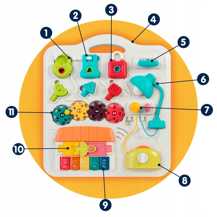 Masuta Interactiva Muzicala 5in1 idealSTORE, Include Pian Colarat cu Diverse Sunete, Panou Detasabil, Lampa Intermitenta cu Sunet, Volum Reglabil, Dezvolta Imaginatia Copilului