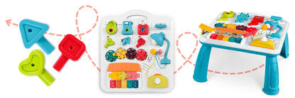 Masuta Interactiva Muzicala 5in1 idealSTORE, Include Pian Colarat cu Diverse Sunete, Panou Detasabil, Lampa Intermitenta cu Sunet, Volum Reglabil, Dezvolta Imaginatia Copilului