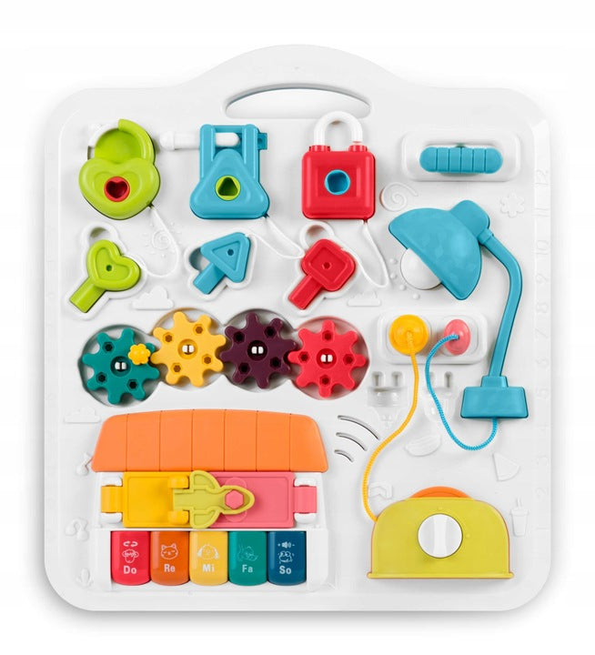 Masuta Interactiva Muzicala 5in1 idealSTORE, Include Pian Colarat cu Diverse Sunete, Panou Detasabil, Lampa Intermitenta cu Sunet, Volum Reglabil, Dezvolta Imaginatia Copilului