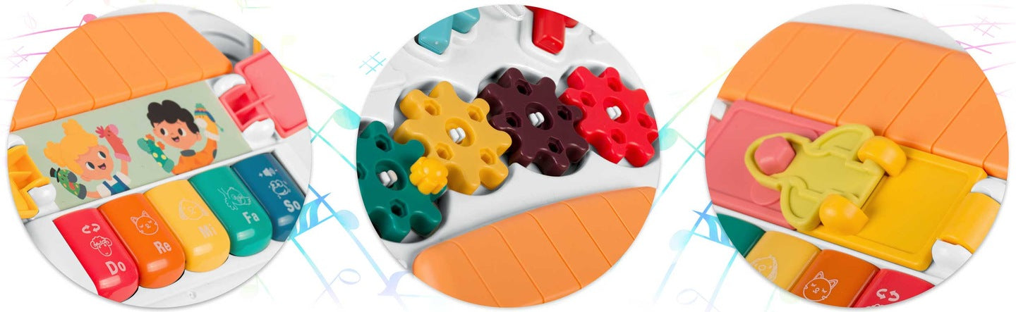 Masuta Interactiva Muzicala 5in1 idealSTORE, Include Pian Colarat cu Diverse Sunete, Panou Detasabil, Lampa Intermitenta cu Sunet, Volum Reglabil, Dezvolta Imaginatia Copilului