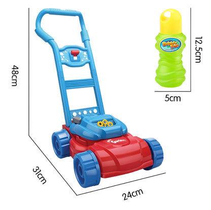 Aparat de facut Balonase de Sapun Happy Child IdealStore, Stil Masina de Tuns Iarba, Ideala Pentru Copii, Dezvolta Abilitatile Motorii si Coordonarea, Dimensiune 24x31x48 cm, Culoare Albastru-Rosu