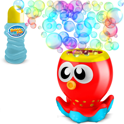 Aparat de facut baloane din sapun Bubble Octopus Idealstore in forma de caracatita, Din plastic, Dimensiune 18 X 18 X 20 cm, Solutie din sapun inclusa in pachet, Ideal pentru o zi distractiva de vara