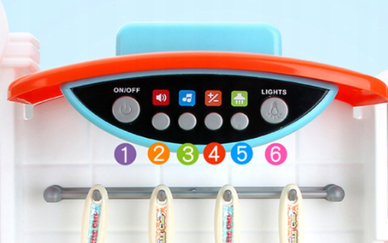 Bucatarie MULTIFUNCTIONALA IDL Candy Pink, 95 CM Inaltime, Efecte luminoase si sonore, Dotata cu accesorii simbolice: aragaz, frigider, cuptor, vesela, produse alimentare care SPORESC dezvoltarea ABILITATILOR de gospodar a orcarui copil, Roz