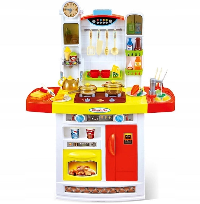 Bucatarie MULTIFUNCTIONALA IDL Candy Pink, 95 CM Inaltime, Efecte luminoase si sonore, Dotata cu accesorii simbolice: aragaz, frigider, cuptor, vesela, produse alimentare care SPORESC dezvoltarea ABILITATILOR de gospodar a orcarui copil, Roz