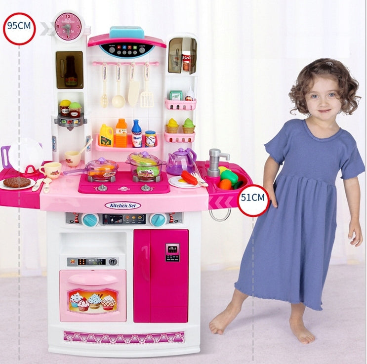 Bucatarie MULTIFUNCTIONALA IDL Candy Pink, 95 CM Inaltime, Efecte luminoase si sonore, Dotata cu accesorii simbolice: aragaz, frigider, cuptor, vesela, produse alimentare care SPORESC dezvoltarea ABILITATILOR de gospodar a orcarui copil, Roz