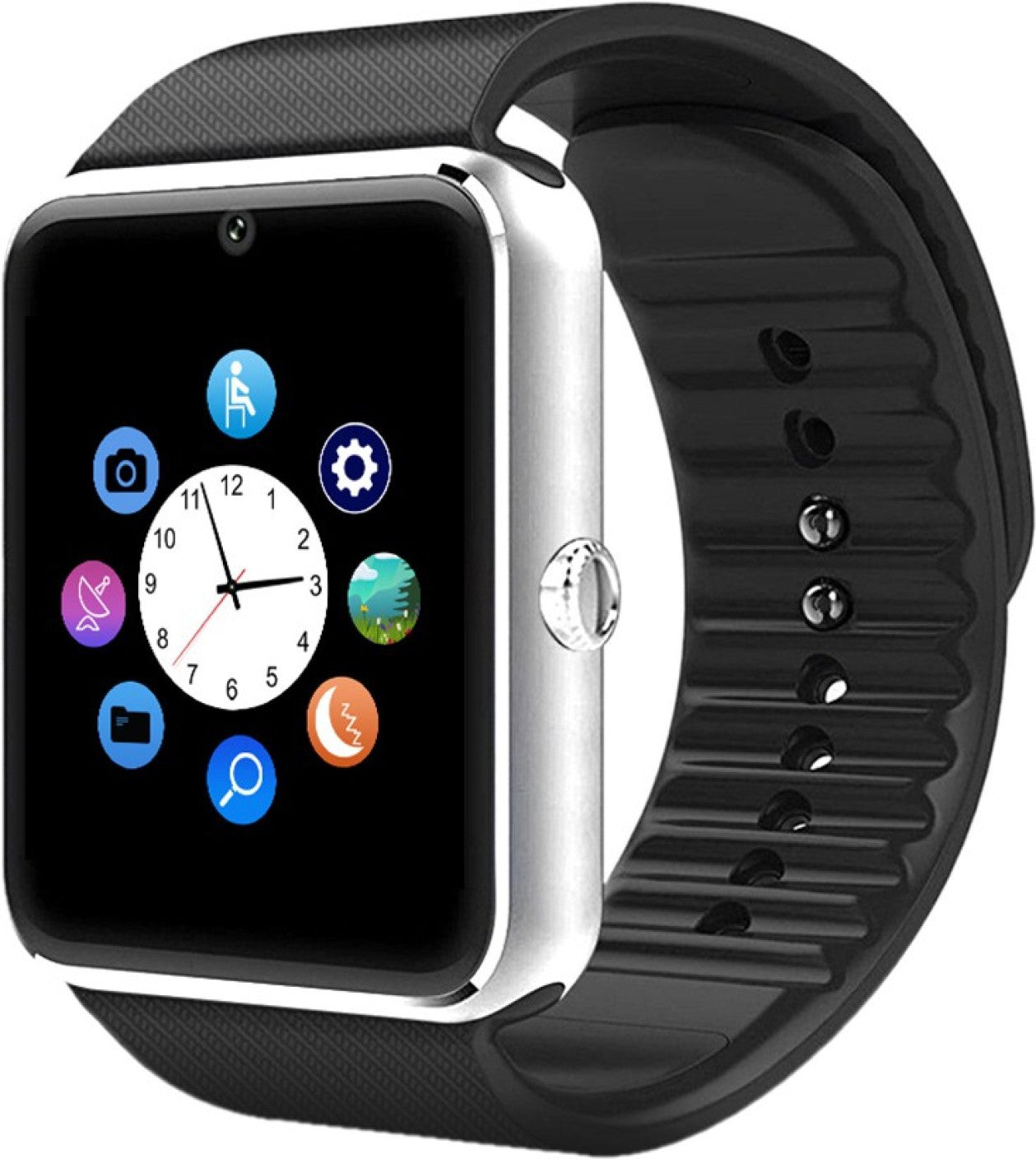 Ceas Smartwatch cu Telefon Ideal 8, Bratara Silicon Neagra, Camera 1,3 Mpx, Mod Apelare BT, Display LCD Capacitiv de 1.54' Antizgarieturi, Slot Card Memorie, Carcasa Rezistenta din Aluminiu, Culoare Argintiu