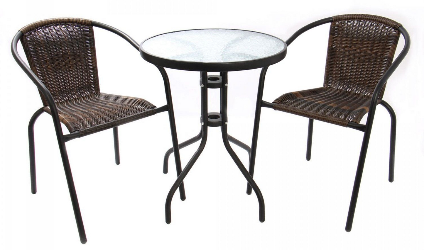 Set Masa pentru Gradina cu 2 Scaune idealSTORE ABEBBA BROWN, Metal+Ratan sintetic