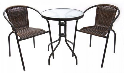 Set Masa pentru Gradina cu 2 Scaune idealSTORE ABEBBA BROWN, Metal+Ratan sintetic