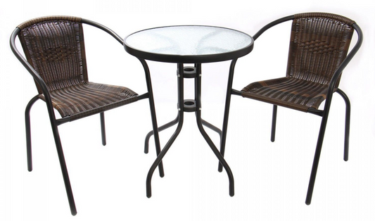 Set Masa pentru Gradina cu 2 Scaune idealSTORE ABEBBA BROWN, Metal+Ratan sintetic