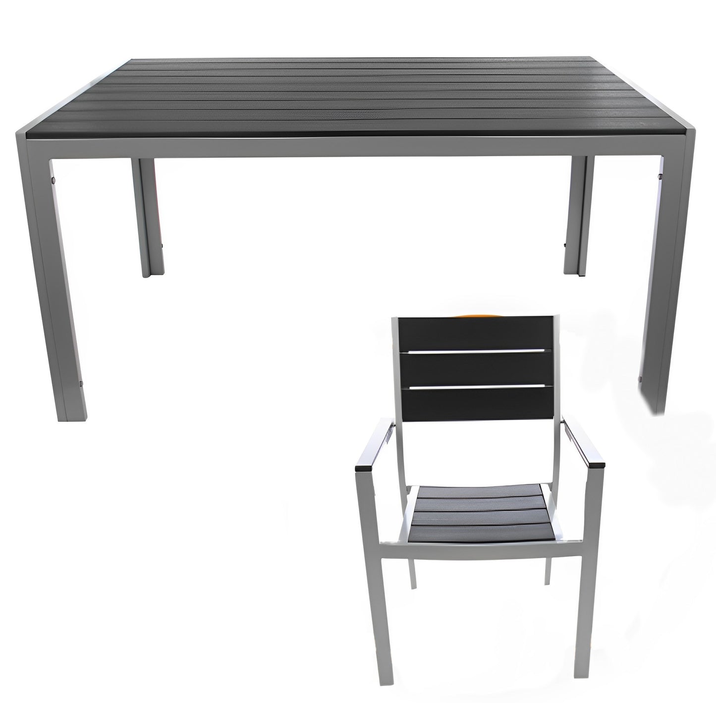 Set Masa Dreptunghiulara cu 6 Scaune pentru Terasa sau Gradina, Dimensiuni 150 x 90 x 73 cm, Structura Metalica, Usor de Intretinut si de Curatat, Rezistent la Actiunea Factorilor Atmosferici Nocivi si a Razelor UV