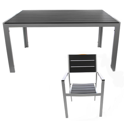 Set Masa Dreptunghiulara cu 6 Scaune pentru Terasa sau Gradina, Dimensiuni 150 x 90 x 73 cm, Structura Metalica, Usor de Intretinut si de Curatat, Rezistent la Actiunea Factorilor Atmosferici Nocivi si a Razelor UV