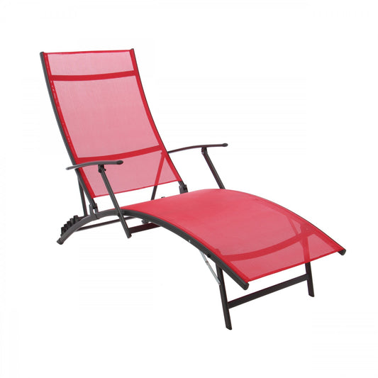 Sezlong plaja, spatar reglabil, California, structura metalica, rosu, 176 x 54.5 x 35/96 cm