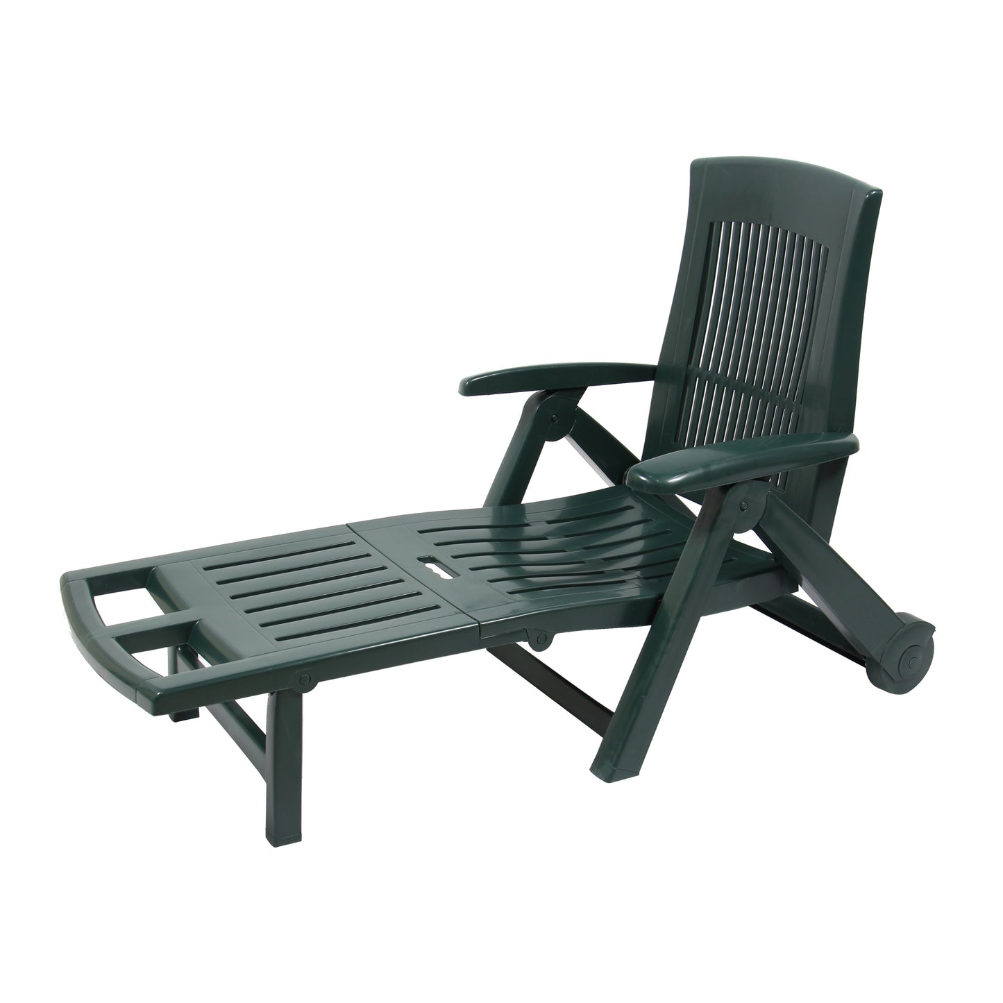 Sezlong Plaja Zircone idealStore, Pliabil, Spatar Reglabil, Structura Plastic, Roti, Verde, 195x72x101 cm