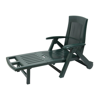 Sezlong Plaja Zircone idealStore, Pliabil, Spatar Reglabil, Structura Plastic, Roti, Verde, 195x72x101 cm