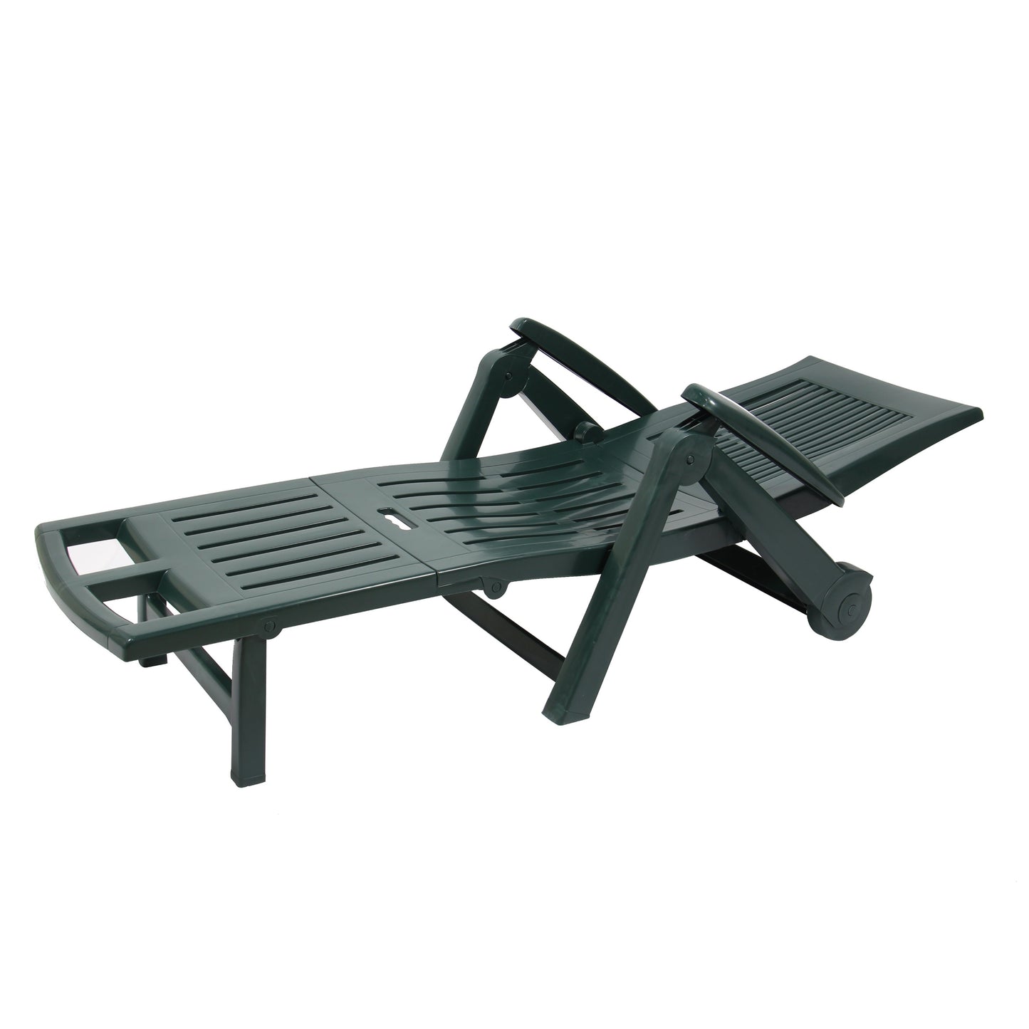 Sezlong Plaja Zircone idealStore, Pliabil, Spatar Reglabil, Structura Plastic, Roti, Verde, 195x72x101 cm