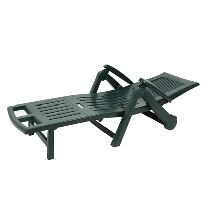 Sezlong Plaja Zircone idealStore, Pliabil, Spatar Reglabil, Structura Plastic, Roti, Verde, 195x72x101 cm