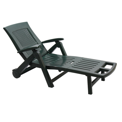 Sezlong Plaja Zircone idealStore, Pliabil, Spatar Reglabil, Structura Plastic, Roti, Verde, 195x72x101 cm