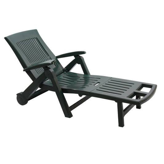 Sezlong Plaja Zircone idealStore, Pliabil, Spatar Reglabil, Structura Plastic, Roti, Verde, 195x72x101 cm