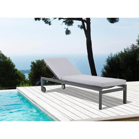 Sezlong Plaja idealStore, Spatar Reglabil, Inaltime Reglabila, Structura Aluminiu, Perna Poliester, Gri, 199x67.5x35.5/96 cm