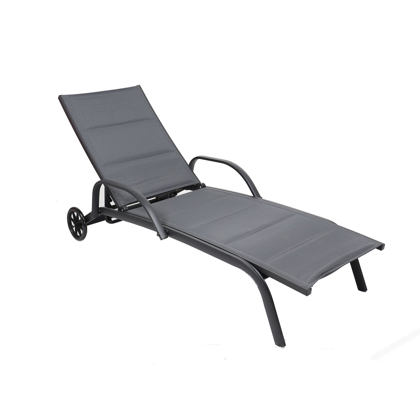 Sezlong Plaja idealStore, Structura Aluminiu, Spatar Reglabil, 2 Roti, Gri Inchis, 193x70x30/92.5 cm