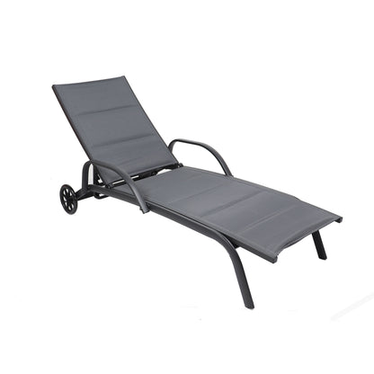 Sezlong Plaja idealStore, Structura Aluminiu, Spatar Reglabil, 2 Roti, Gri Inchis, 193x70x30/92.5 cm