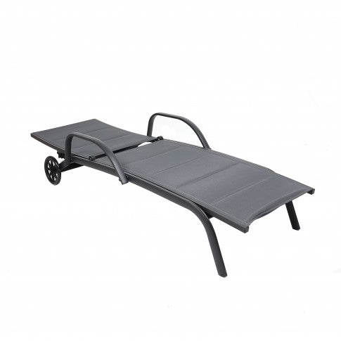 Sezlong Plaja idealStore, Structura Aluminiu, Spatar Reglabil, 2 Roti, Gri Inchis, 193x70x30/92.5 cm