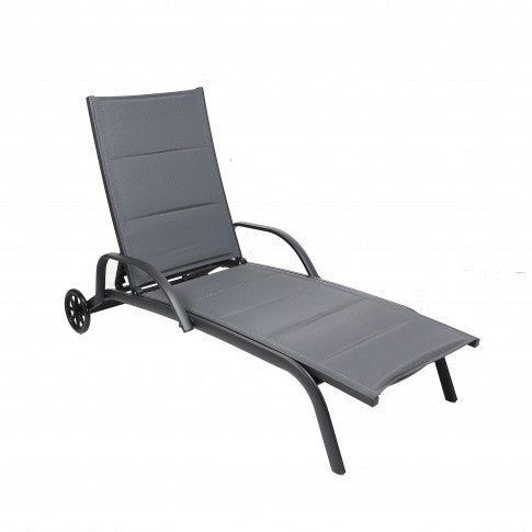 Sezlong Plaja idealStore, Structura Aluminiu, Spatar Reglabil, 2 Roti, Gri Inchis, 193x70x30/92.5 cm