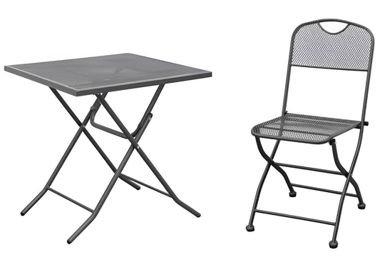 Set Masa Patrata, Plianta, cu 4 Scaune, pentru Gradina, Structura Metalica, Fabricata din Otel, Dimensiuni masa 70 x 70 x 70,5 cm, Ideala pentru Gradina, Balcon, Usor de Intretinut