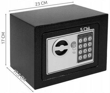 Seif cu Cod de Siguranta idealStore, Pereti Grosi, Usa Solida, Lagare de inchidere Supradimensionate, Posibilitate de fixare pe Perete, Cod Electric, Semnal Sonor, culoare Negru