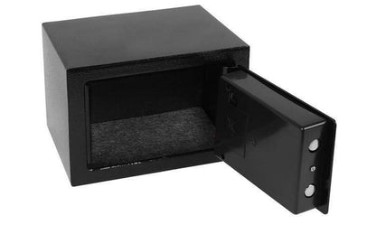 Seif cu Cod de Siguranta idealStore, Pereti Grosi, Usa Solida, Lagare de inchidere Supradimensionate, Posibilitate de fixare pe Perete, Cod Electric, Semnal Sonor, culoare Negru