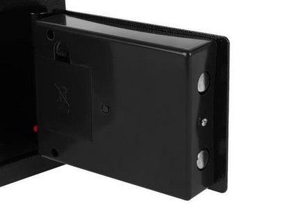 Seif cu Cod de Siguranta idealStore, Pereti Grosi, Usa Solida, Lagare de inchidere Supradimensionate, Posibilitate de fixare pe Perete, Cod Electric, Semnal Sonor, culoare Negru