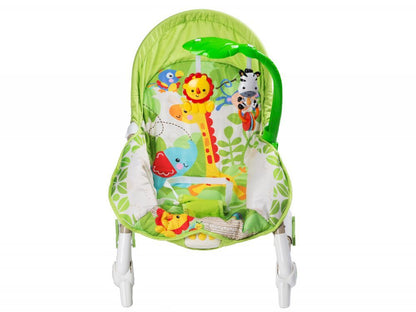 Balansoar IDL Junior Jungle cu Vibratii si Muzica, Culoare Verde-Alb, Material Moale pentru un confort sporit, Rezistenta indelungata, Accesorizat cu jucarii