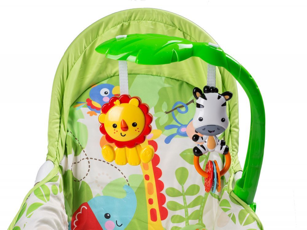 Balansoar IDL Junior Jungle cu Vibratii si Muzica, Culoare Verde-Alb, Material Moale pentru un confort sporit, Rezistenta indelungata, Accesorizat cu jucarii
