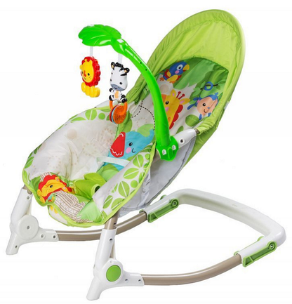 Balansoar IDL Junior Jungle cu Vibratii si Muzica, Culoare Verde-Alb, Material Moale pentru un confort sporit, Rezistenta indelungata, Accesorizat cu jucarii