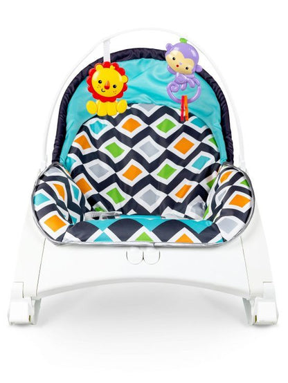 Balansoar 3in1 IDL Junior Pro Sleep cu Modul Calmare si Melodii, Culoare Alb-Turcoaz, Material Moale pentru un confort sporit, Rezistenta indelungata, Accesorizat cu jucarii