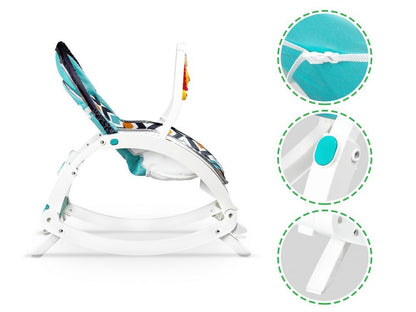 Balansoar 3in1 IDL Junior Pro Sleep cu Modul Calmare si Melodii, Culoare Alb-Turcoaz, Material Moale pentru un confort sporit, Rezistenta indelungata, Accesorizat cu jucarii